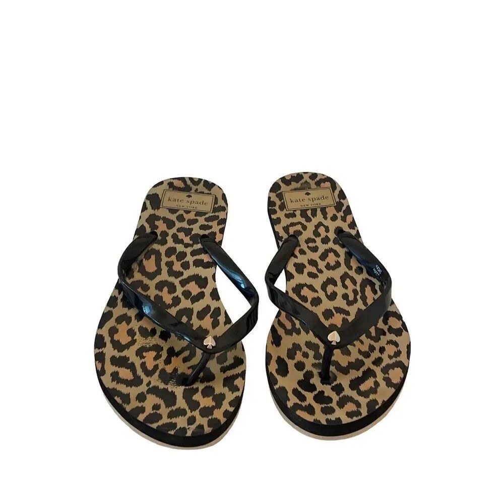 Kate Spade Womens Brown Black Animal Print Slippers Flip Flops Sandals Size 8 - Picture 3 of 8